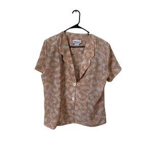 VTG‎ Allen Samo Women's Padded Floral Button Down Blouse Size 1XL 100% Polyester